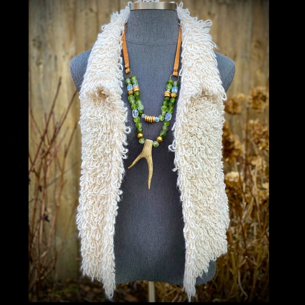 Shag Fuzzy Loop Boho Sweater Vest M - image 1